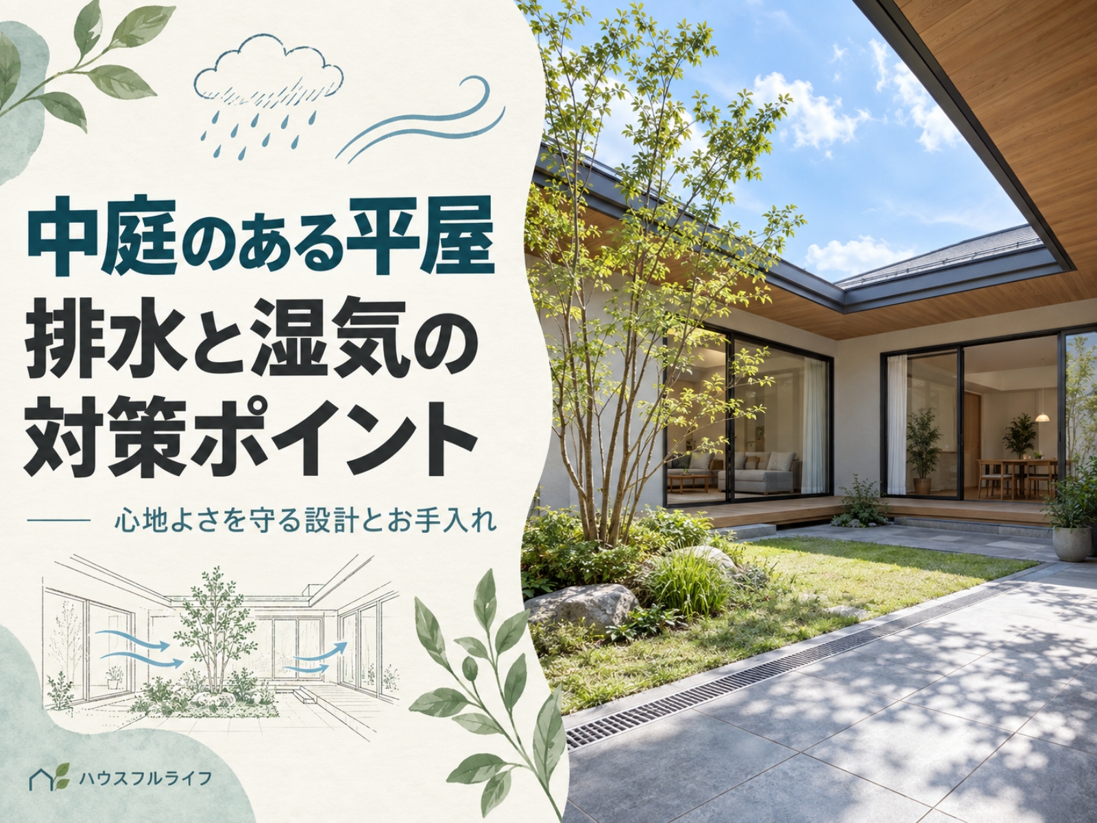 中庭のある平屋、排水と湿気の対策ポイント